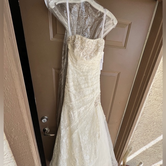 Ivory Wedding Dress Never Worn Perfect condition Size 0 Petite Lace & Train OTNW - Picture 6 of 12